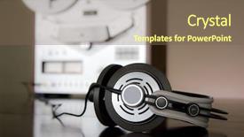  Presentation with audio tape - Colorful PPT layouts enhanced with audio tape recorder - stereo headphones close-up backdrop and a  colored foreground