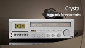  Presentation with cassette - PPT theme consisting of audio tape recorder - vintage cassette deck stereo receiver background and a dark gray colored foreground