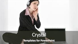  Presentation with audio visual - Amazing slides having business suit wearing headphones work backdrop and a  colored foreground