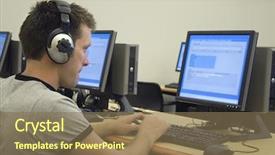  Presentation with audio visual - Beautiful theme featuring audio visual work - college student using computer lab backdrop and a coral colored foreground