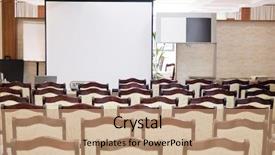  Presentation with conference - Amazing PPT theme having visual system - portrait photo of blank conference backdrop and a coral colored foreground