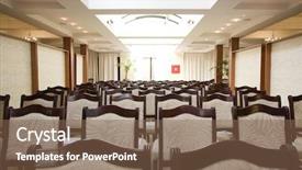  Presentation with conference - Slide set consisting of audio visual - portrait photo of blank conference background and a violet colored foreground