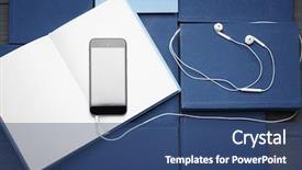  Presentation with audiobook - Amazing PPT theme having audiobook concept many hardcover books backdrop and a ocean colored foreground