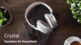  Presentation with audiobook - Cool new presentation theme with audiobook-concept-modern-wireless-headphones backdrop and a tawny brown colored foreground