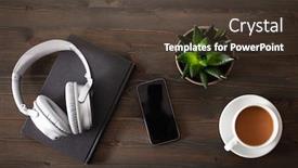  Presentation with audiobook - PPT theme enhanced with audiobook-concept-modern-wireless-headphones background and a tawny brown colored foreground