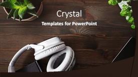  Presentation with audiobook - Amazing PPT theme having audiobook-concept-modern-wireless-headphones backdrop and a tawny brown colored foreground