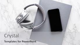  Presentation with audiobook - Beautiful slide deck featuring audiobook-concept-modern-wireless-headphones backdrop and a light gray colored foreground