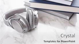  Presentation with audiobook - Slide deck having audiobook-concept-modern-wireless-headphones background and a light gray colored foreground