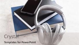  Presentation with audiobook - Audience pleasing PPT theme consisting of audiobook-concept-modern-wireless-headphones backdrop and a light gray colored foreground