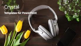  Presentation with audiobook - Presentation design consisting of audiobook-concept-modern-wireless-headphones background and a tawny brown colored foreground