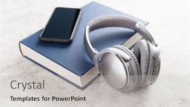  Presentation with audiobook - Colorful slide set enhanced with audiobook-concept-modern-wireless-headphones backdrop and a light gray colored foreground