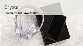  Presentation with audiobook - Audience pleasing theme consisting of audiobook-concept-modern-wireless-headphones backdrop and a white colored foreground