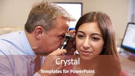  Presentation with exam - PPT theme consisting of general equipment - doctor carrying out ear exam background and a tawny brown colored foreground