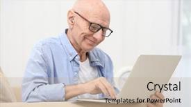  Presentation with hearing - PPT theme enhanced with hearing impaired man working background and a mint green colored foreground