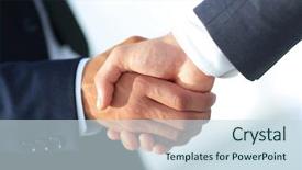  Presentation with handshake - Audience pleasing presentation theme consisting of audit contract - business men giving a handshake backdrop and a sky blue colored foreground