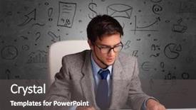  Presentation with doodle - Presentation theme consisting of audit financial statements - young secretary with doodle multitask background and a dark gray colored foreground