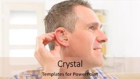  Presentation with aid - Audience pleasing PPT layouts consisting of audit informatique - man showing deaf aid backdrop and a coral colored foreground