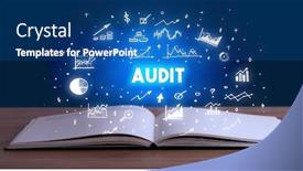  Presentation with business book - Audience pleasing presentation consisting of audit-inscription-coming-out backdrop and a ocean colored foreground