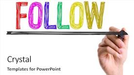  Presentation with compensation management hand marker - Amazing slides having audit reply - hand with marker writing follow backdrop and a  colored foreground