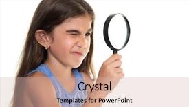  Presentation with looking glass - PPT layouts with audit research - funny small girl looking background and a soft green colored foreground