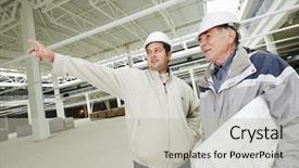  Presentation with building construction - Theme consisting of audit security - architect and engineer worker background and a light gray colored foreground