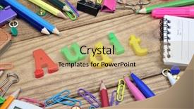  Presentation with audit - Cool new slides with audit word and office tools backdrop and a coral colored foreground