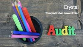  Presentation with audit - PPT layouts consisting of audit word on wooden table background and a gray colored foreground