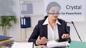  Presentation with work - PPT theme with audit working papers - female employee with too much background and a lemonade colored foreground