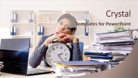  Presentation with audit - Presentation theme featuring audit working papers - middle aged businesslady unhappy background and a lemonade colored foreground