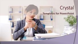  Presentation with audit - Slide set featuring audit working papers - middle aged businesslady unhappy background and a lemonade colored foreground