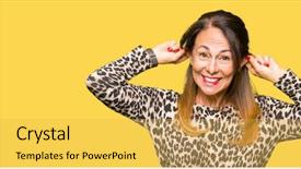  Presentation with funny animal - Amazing PPT layouts having auditing - beautiful middle age woman wearing backdrop and a yellow colored foreground