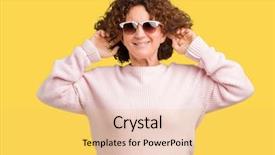  Presentation with ears - PPT layouts consisting of auditing - beautiful middle ager senior woman background and a yellow colored foreground