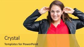  Presentation with ears - Slide deck with auditing - beautiful plus size young woman background and a yellow colored foreground