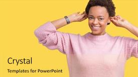  Presentation with african american high school - Slide set with auditing - beautiful young african american woman background and a yellow colored foreground