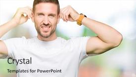  Presentation with ears - Audience pleasing PPT theme consisting of auditing - handsome man wearing casual white backdrop and a white colored foreground