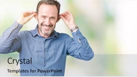  Presentation with elegant 50th anniversary - Cool new PPT theme with auditing - handsome middle age elegant senior backdrop and a teal colored foreground