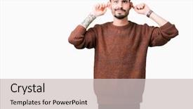  Presentation with winter - Colorful presentation enhanced with auditing - young handsome man wearing winter backdrop and a light gray colored foreground