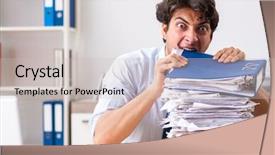  Presentation with paperwork - Slide deck enhanced with busy employee with too much background and a soft green colored foreground