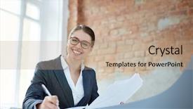  Presentation with paper clip notes - Beautiful presentation theme featuring auditor - successful financier with papers making backdrop and a coral colored foreground