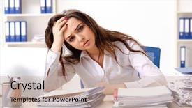  Presentation with worried young female college student - Beautiful PPT theme featuring auditor - young female employee unhappy backdrop and a mint green colored foreground