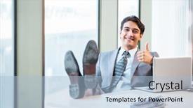  Presentation with successful - Colorful presentation design enhanced with auditor - young successful businessman working backdrop and a light blue colored foreground