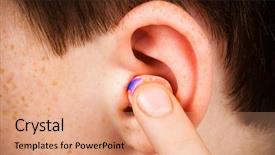  Presentation with protected hearing ear plugs - Colorful theme enhanced with color earplug into the ear backdrop and a coral colored foreground