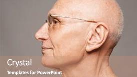  Presentation with hearing - PPT theme enhanced with auditory - elderly man on grey background background and a coral colored foreground