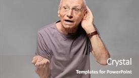  Presentation with hearing - Beautiful theme featuring auditory - elderly man with hearing problem backdrop and a gray colored foreground