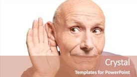  Presentation with hearing - Amazing PPT theme having auditory - elderly man with hearing problem backdrop and a coral colored foreground
