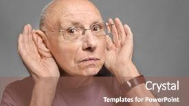  Presentation with hearing - Beautiful presentation theme featuring auditory - elderly man with hearing problem backdrop and a violet colored foreground