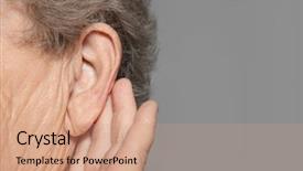  Presentation with hearing - Audience pleasing presentation theme consisting of auditory - elderly woman with hearing problem backdrop and a coral colored foreground