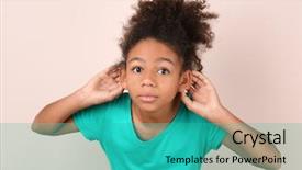  Presentation with african american - Slides enhanced with auditory - little african-american girl with hearing background and a teal colored foreground