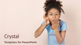  Presentation with african american - Presentation design enhanced with little african-american girl with hearing problem on light background background and a lemonade colored foreground