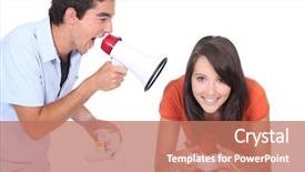  Presentation with video game - Audience pleasing theme consisting of auditory system - man shouting into megaphone backdrop and a coral colored foreground